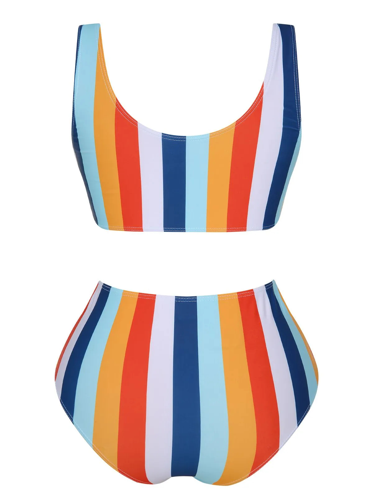 1930s Scoop Neck Rainbow Striped Swimsuit Set