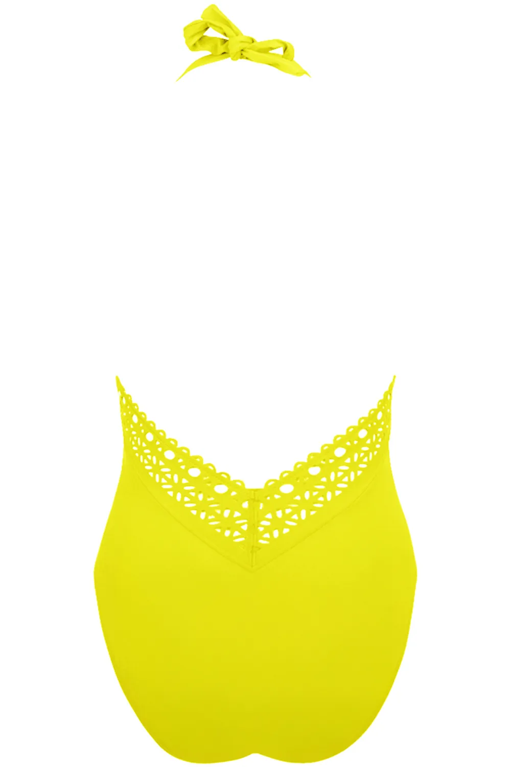 Ajourage Couture Plunging Back Halter Yellow Swimsuit