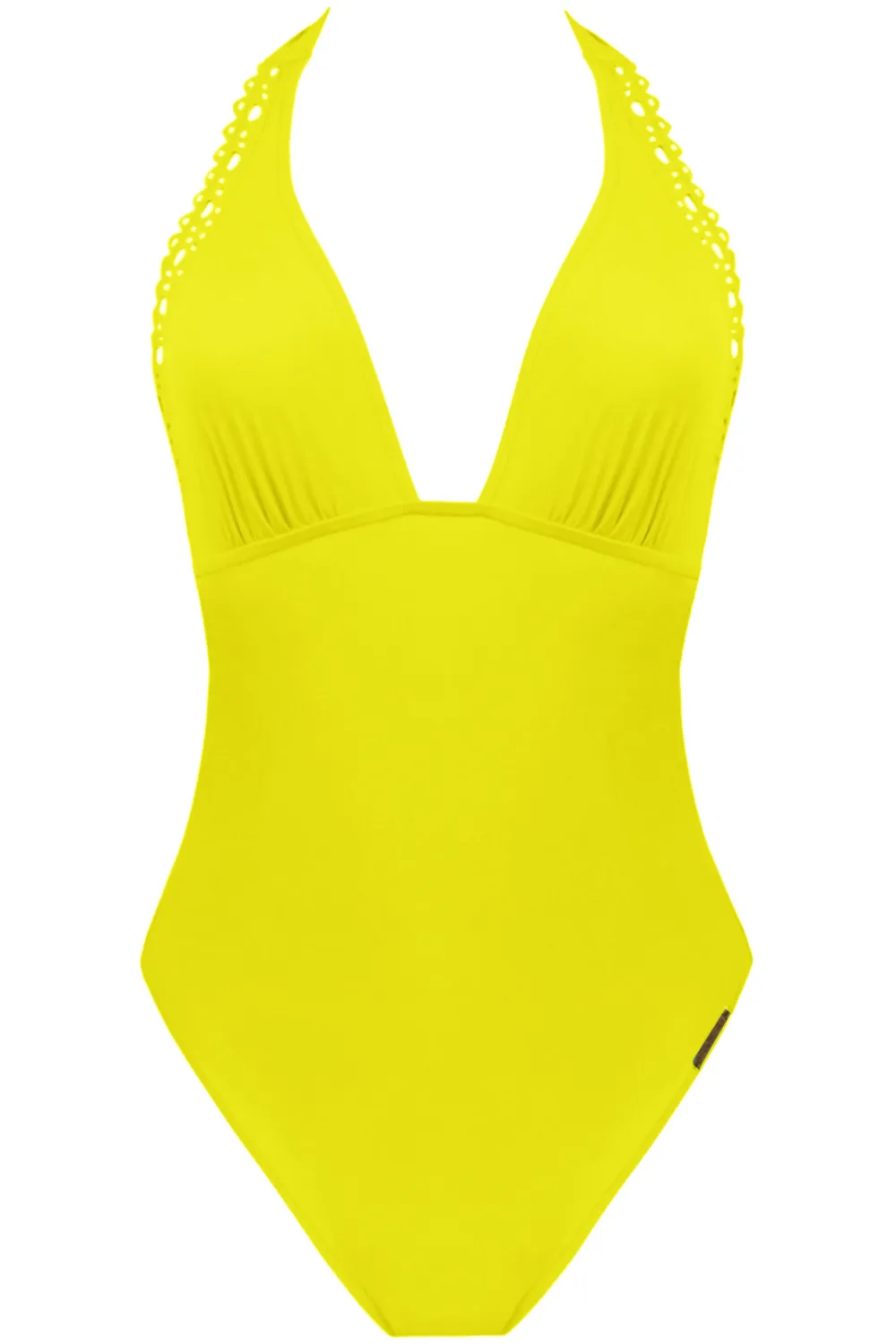 Ajourage Couture Plunging Back Halter Yellow Swimsuit