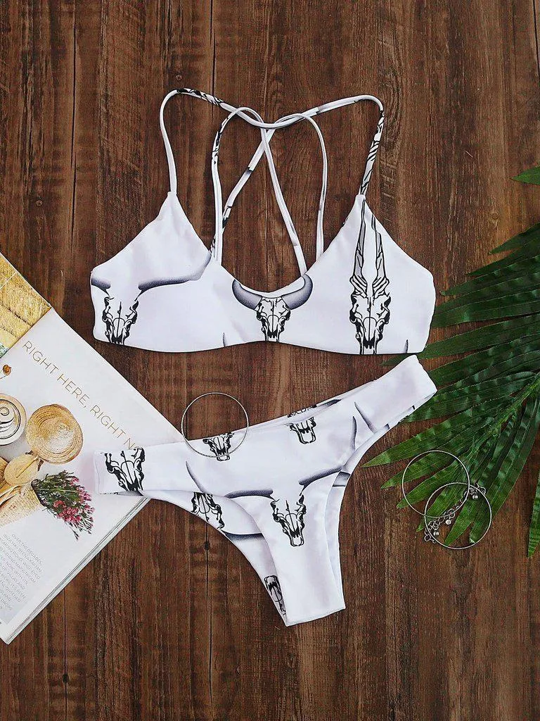 Animal Print Strappy Back Bikini Set