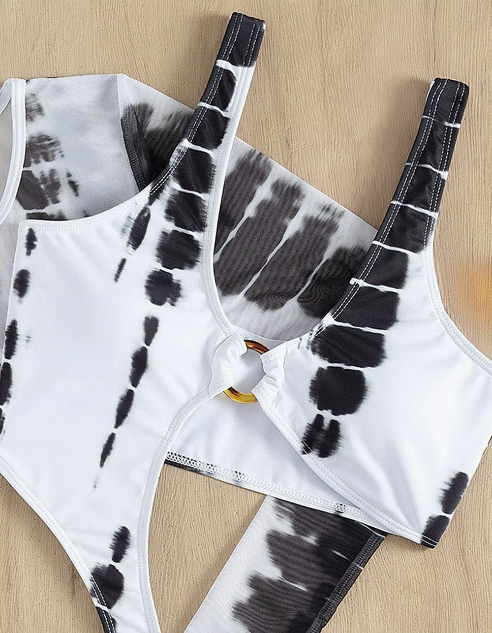 Black White Printed Cut Out Mesh Cover Two Piece Set