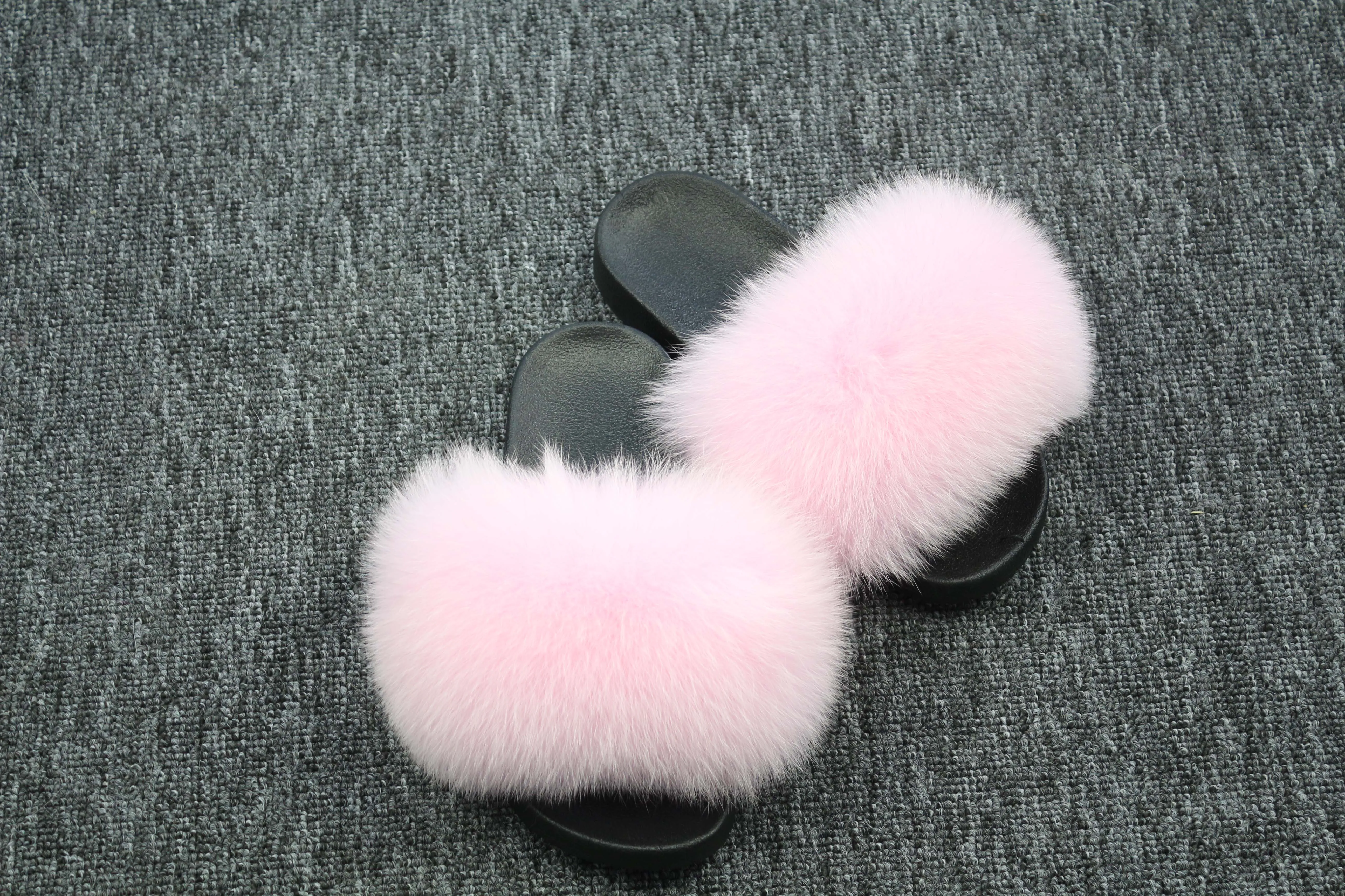 Blush Real Polar Fox Fur Slippers
