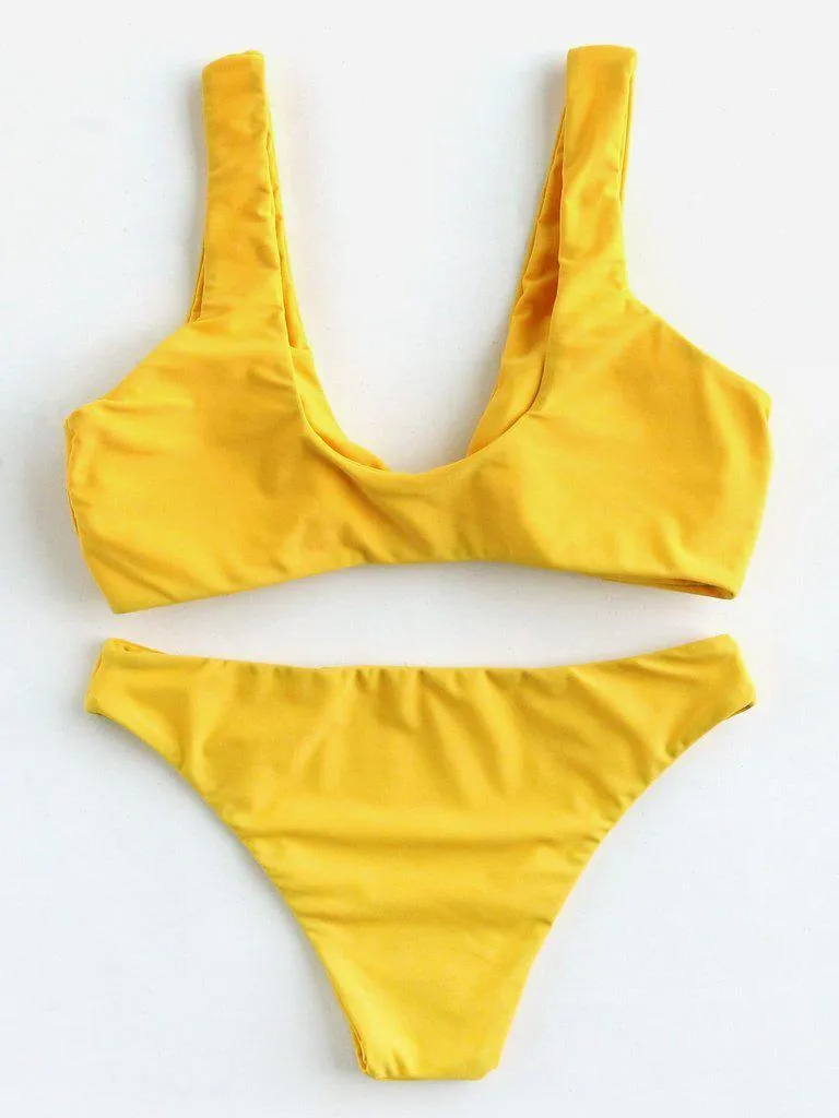 Bow Tie Front Plunge Neckline Bikini Set
