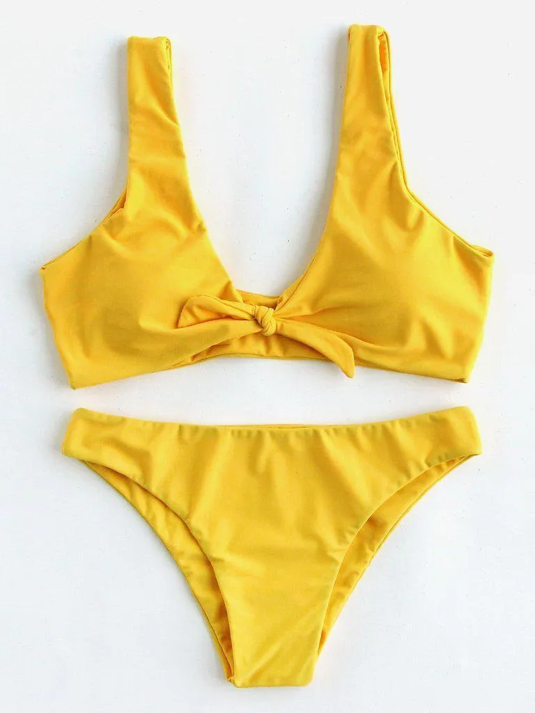 Bow Tie Front Plunge Neckline Bikini Set