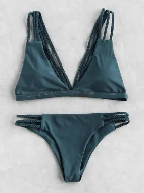 Braided Strap Ladder Cutout Bikini Set