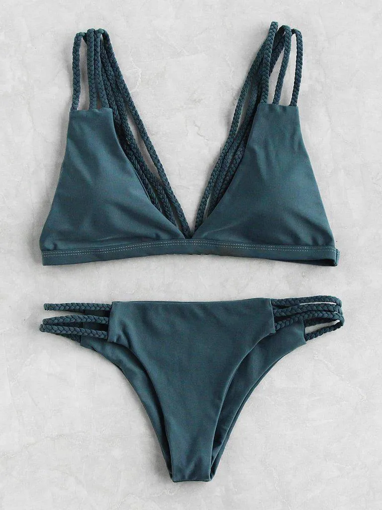 Braided Strap Ladder Cutout Bikini Set