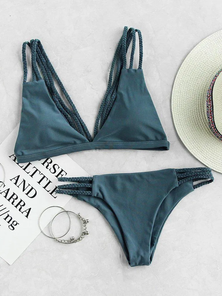Braided Strap Ladder Cutout Bikini Set