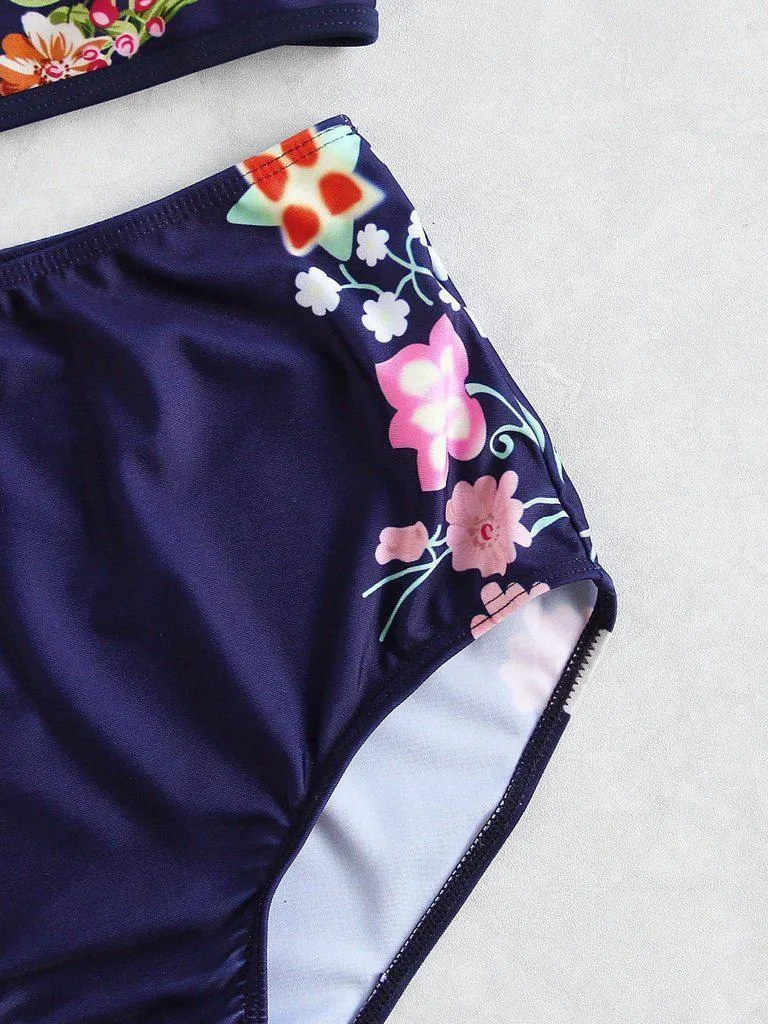 Calico Print High Waist Tankini Set
