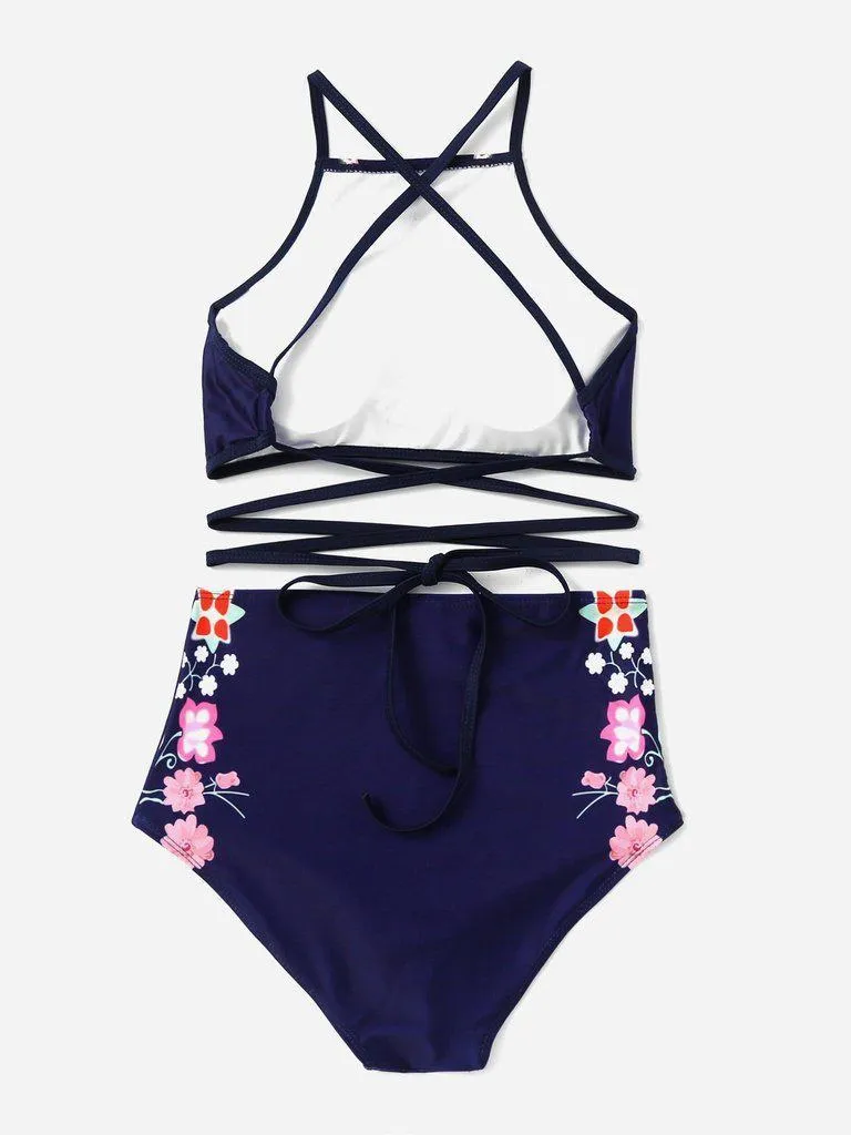 Calico Print High Waist Tankini Set