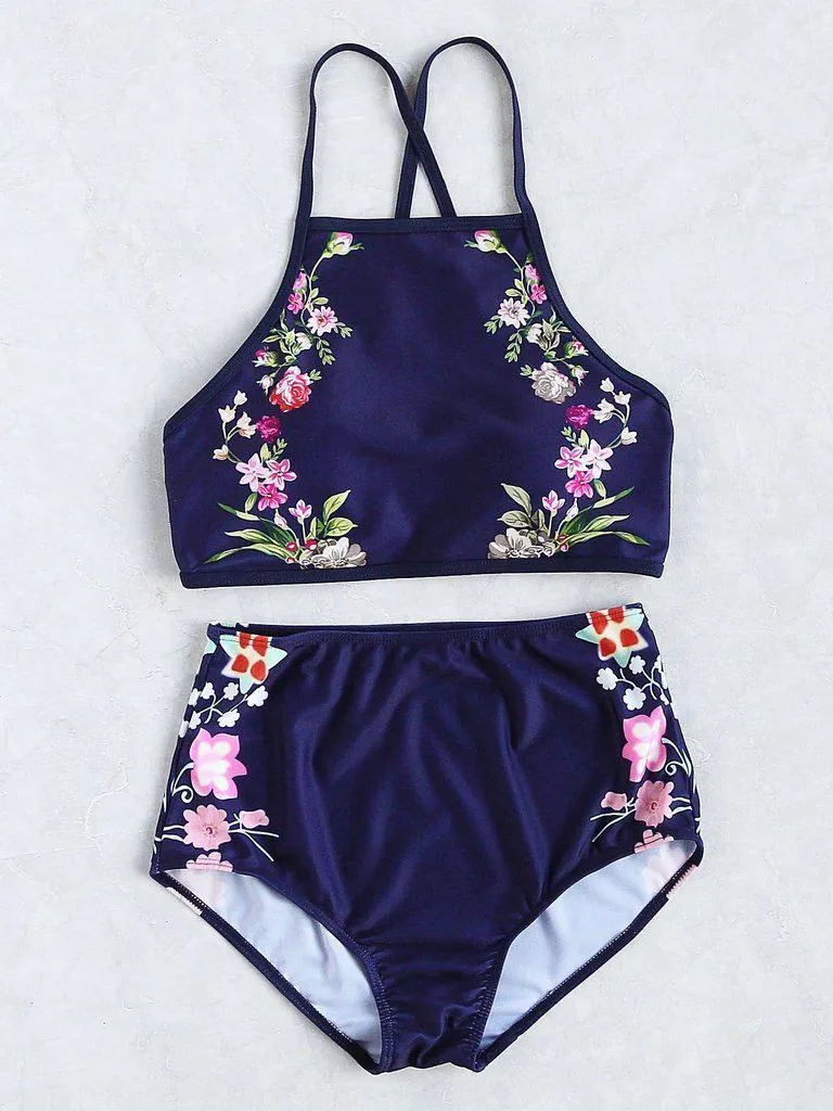 Calico Print High Waist Tankini Set