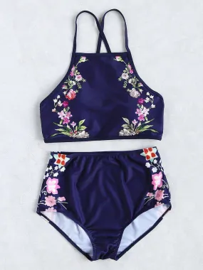 Calico Print High Waist Tankini Set