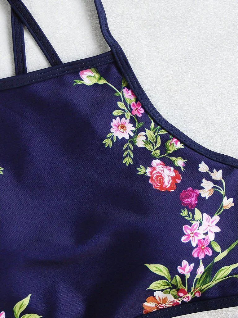 Calico Print High Waist Tankini Set