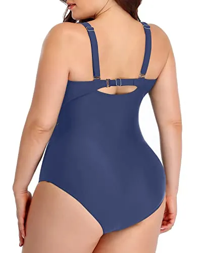 Chic Mesh One Piece Swimsuits Plus Size For Curvy Women-Blue