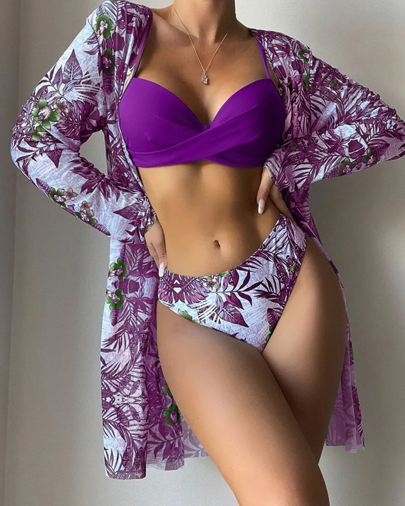 Chica Floral Print Bikinis Sets Three pieces Swimsuits
