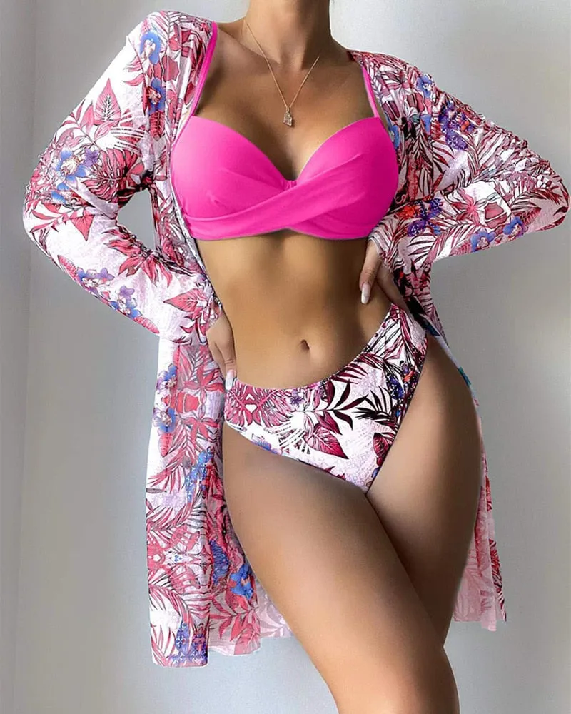 Chica Floral Print Bikinis Sets Three pieces Swimsuits