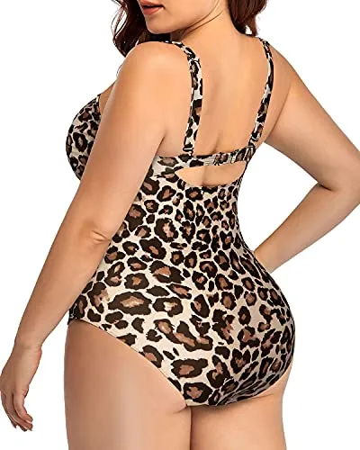 Clasp Hook Closure Push Up Plus Size Swimsuit-Leopard