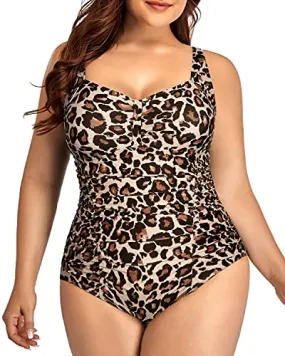 Clasp Hook Closure Push Up Plus Size Swimsuit-Leopard