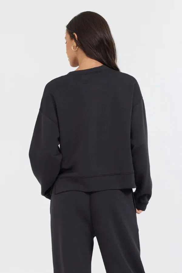 Cloud Fleece Colorblock Crew in Black/Caramel