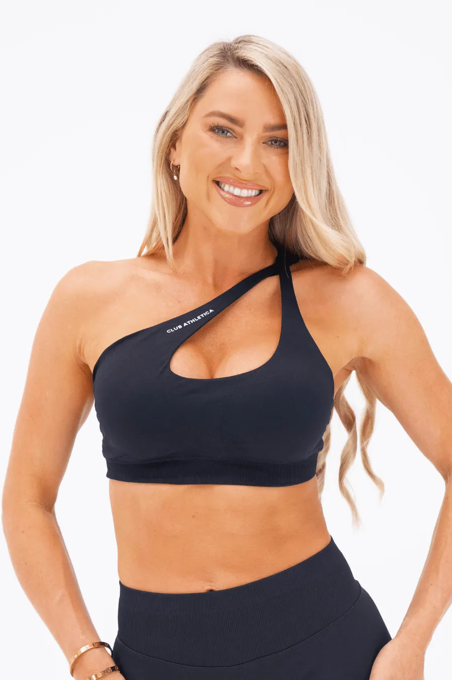 Club Athletica Flex Asymmetric Sports Bra Black