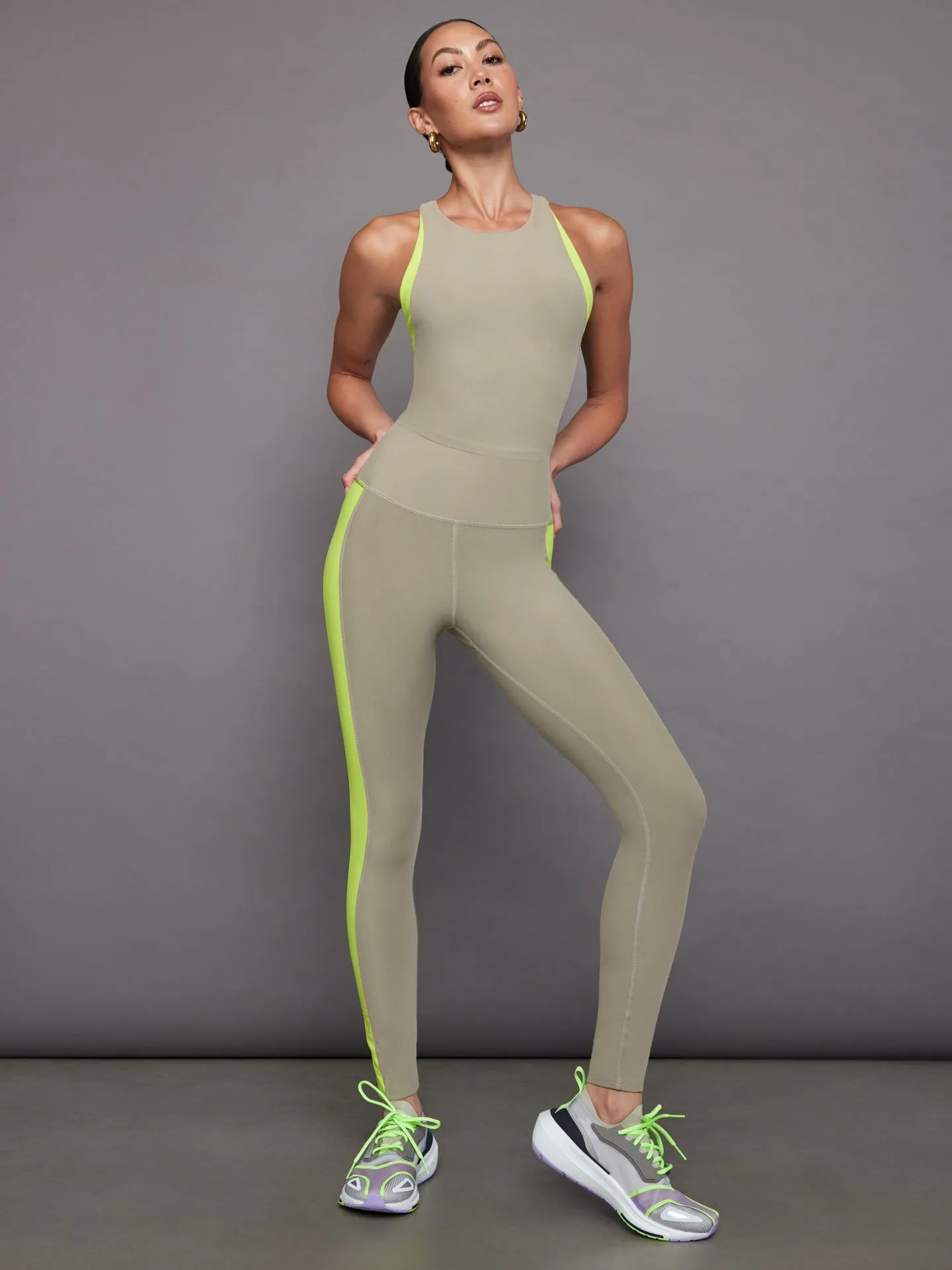 Colorblock High Neck Tank - Silversage / Acid Lime