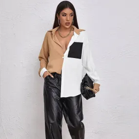 Colorblock Patchwork Single Button Pocket Shirt ST080029