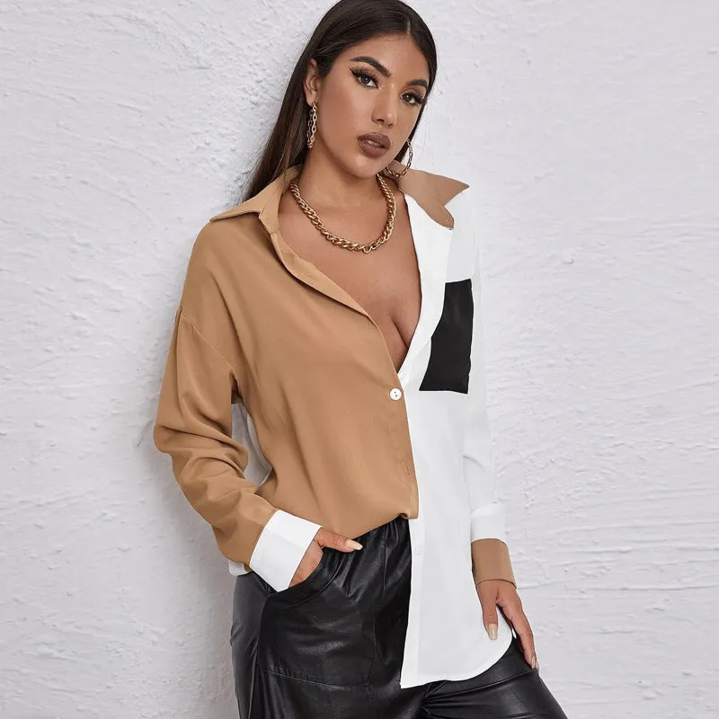 Colorblock Patchwork Single Button Pocket Shirt ST080029