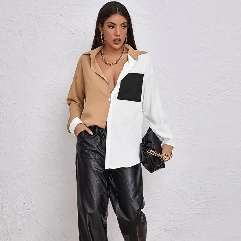 Colorblock Patchwork Single Button Pocket Shirt ST080029
