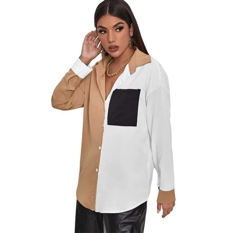 Colorblock Patchwork Single Button Pocket Shirt ST080029