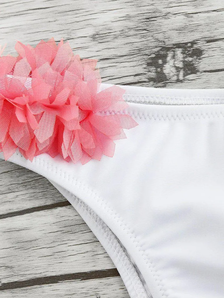 Contrast Flower Embellished One Shoulder Bikini Set