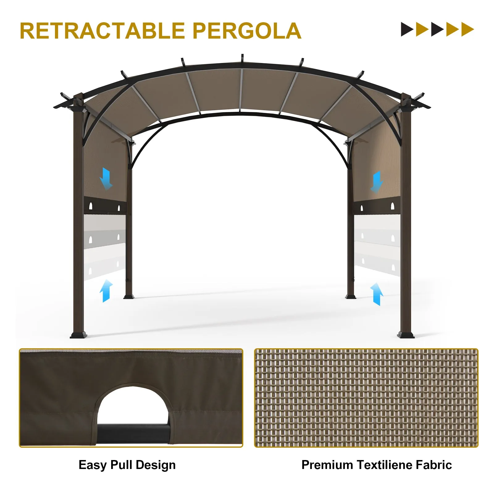 COOS BAY Outdoor Patio Pergola 11.4x11.4 ft with Retractable Textilene Canopy Top