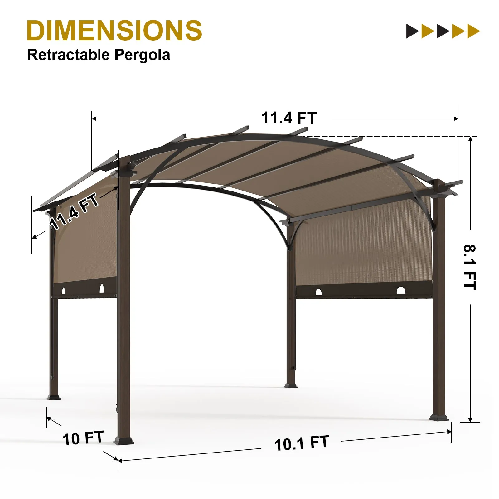 COOS BAY Outdoor Patio Pergola 11.4x11.4 ft with Retractable Textilene Canopy Top