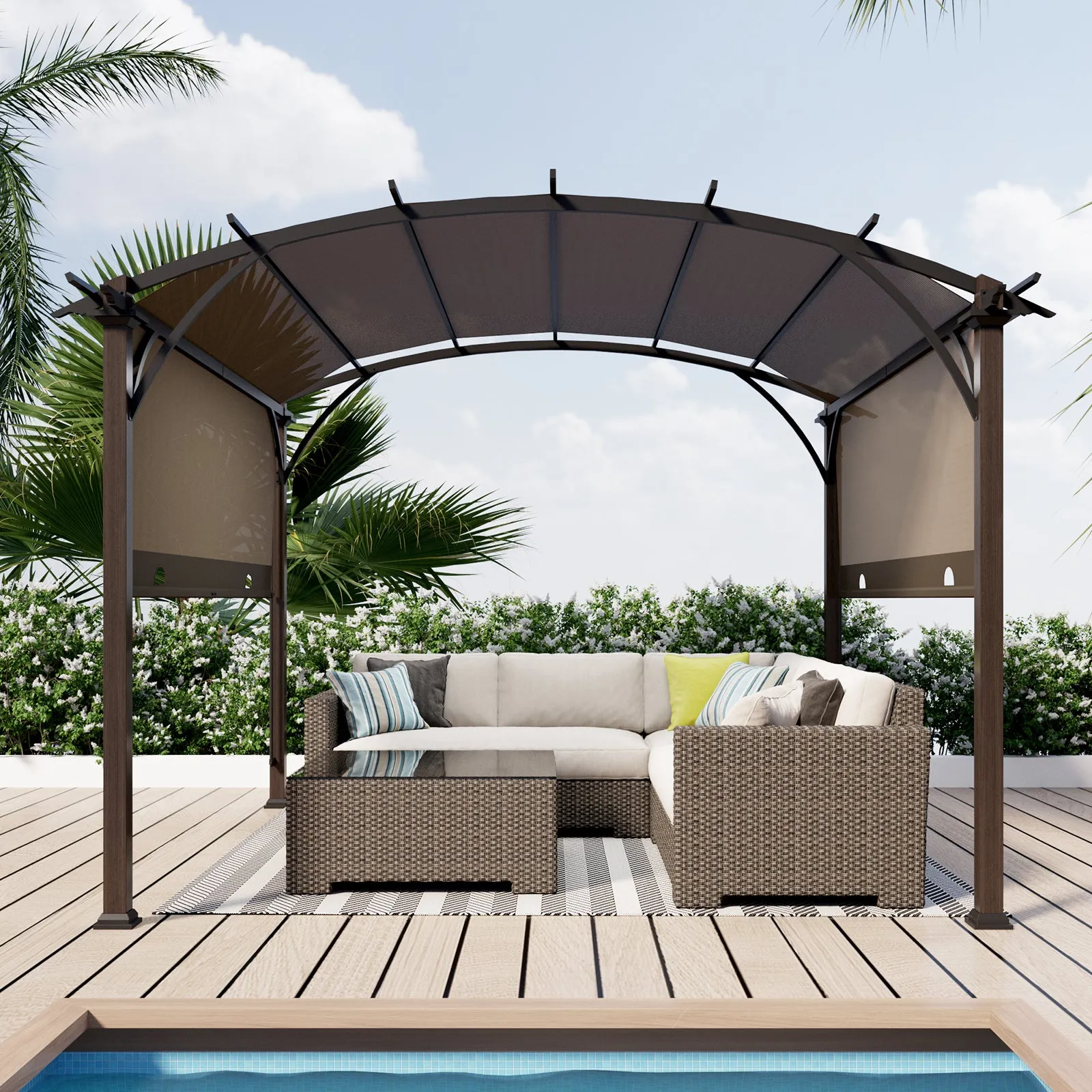COOS BAY Outdoor Patio Pergola 11.4x11.4 ft with Retractable Textilene Canopy Top