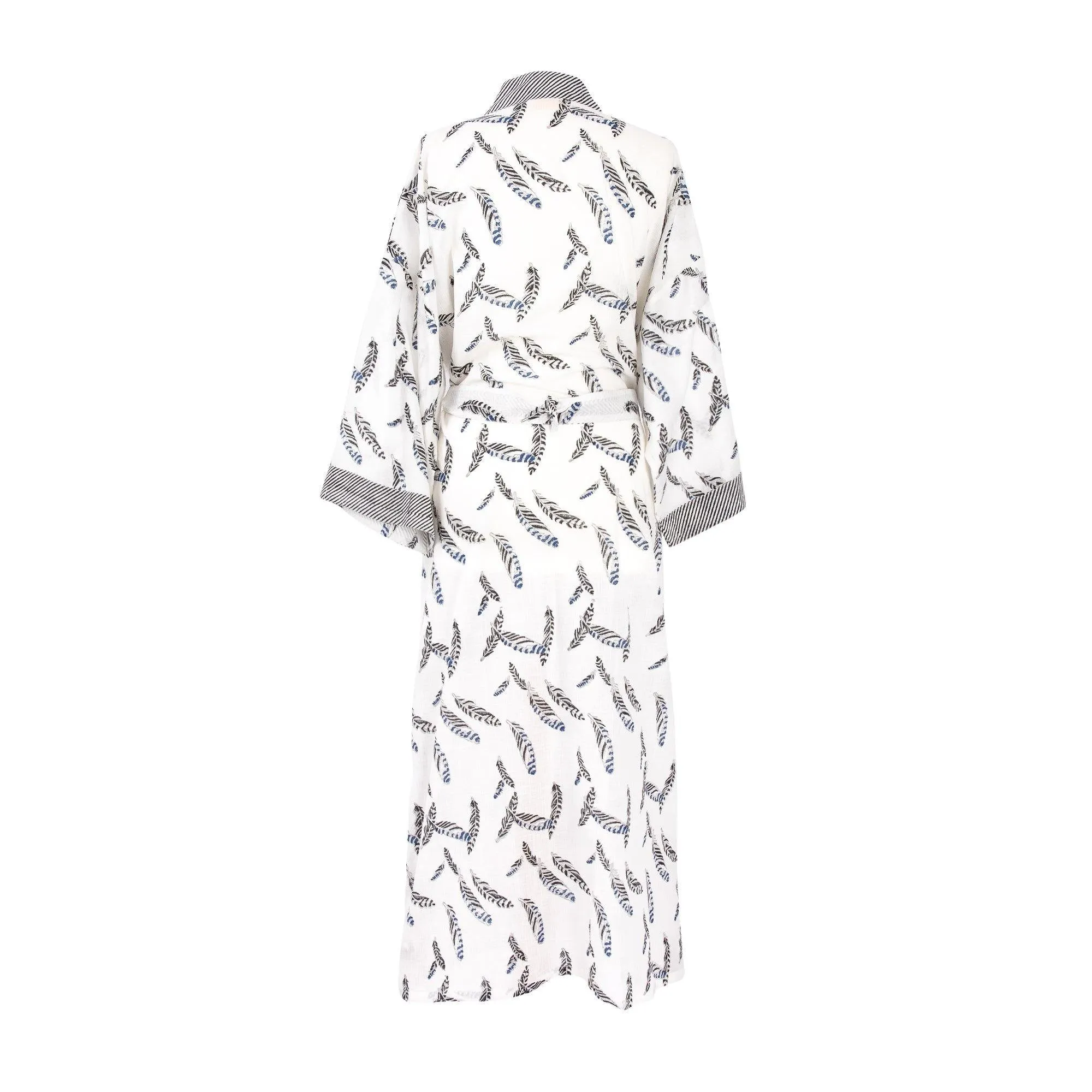 Cotton Kimono Robe, Hand Block Printed, Jay Feathers