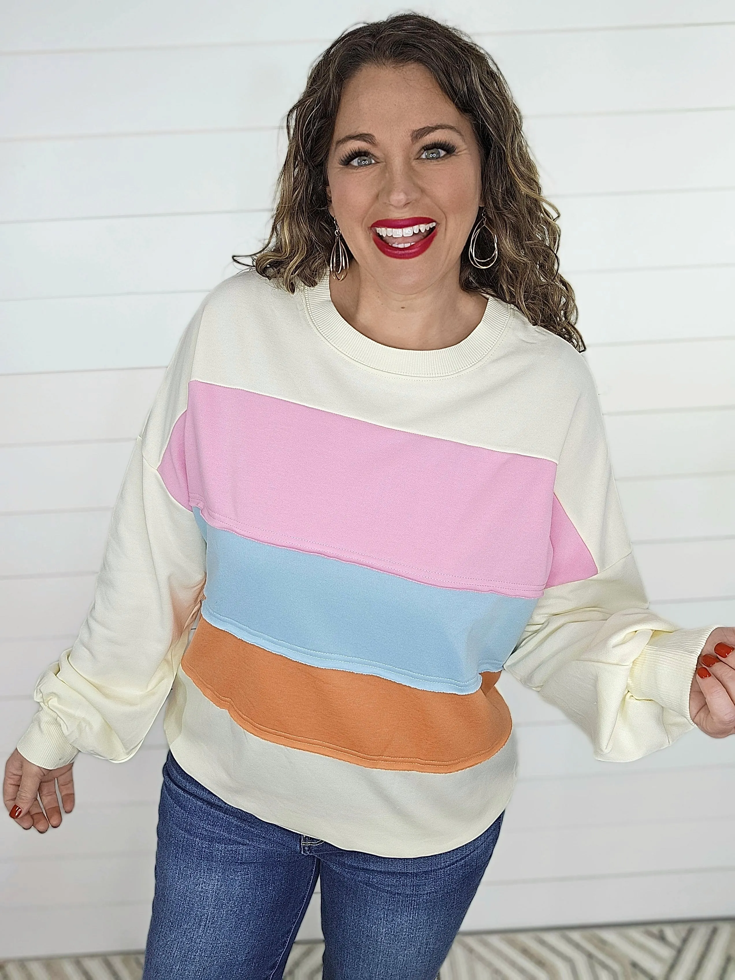 CREAM COLORBLOCK PULLOVER