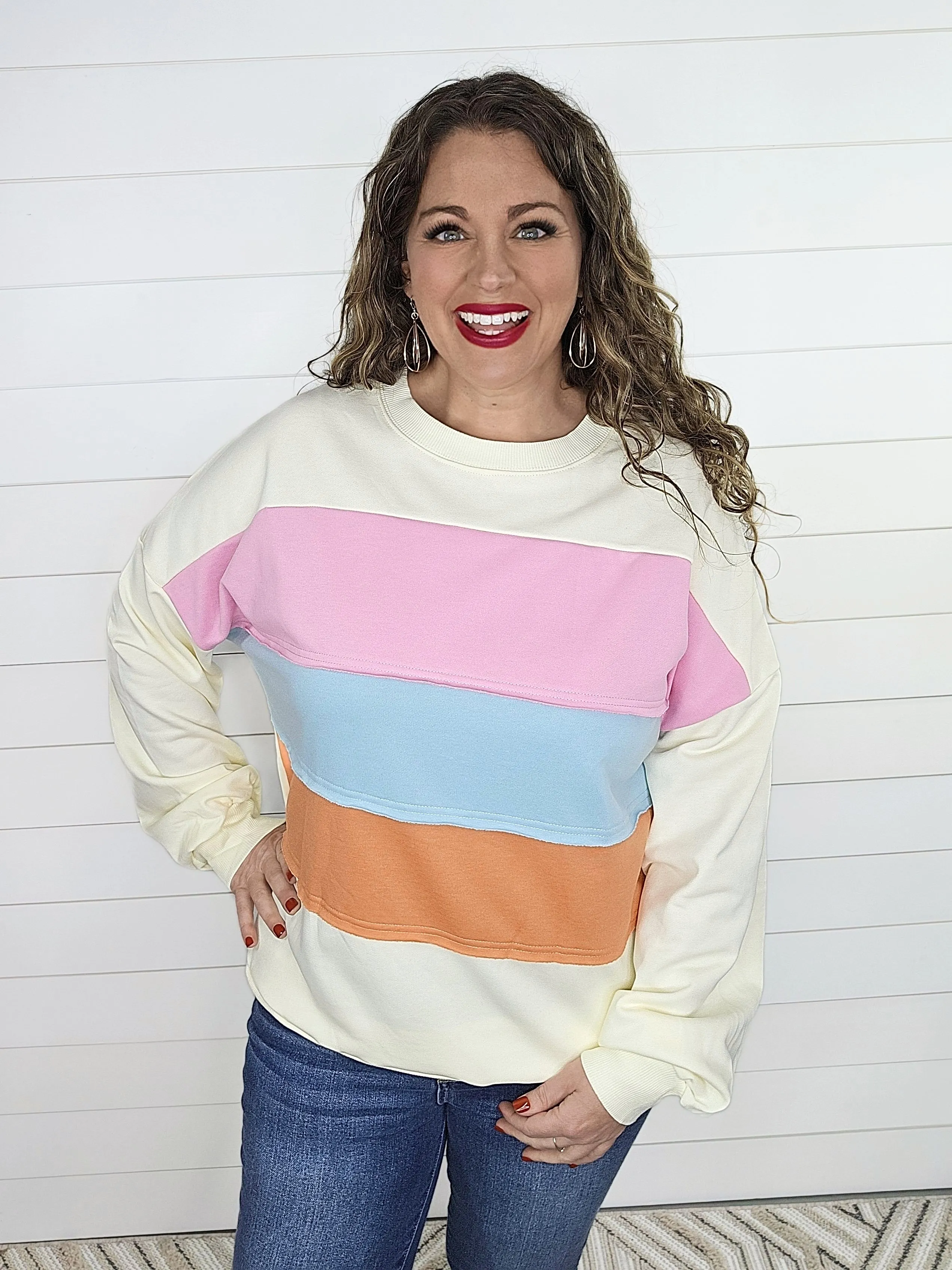 CREAM COLORBLOCK PULLOVER