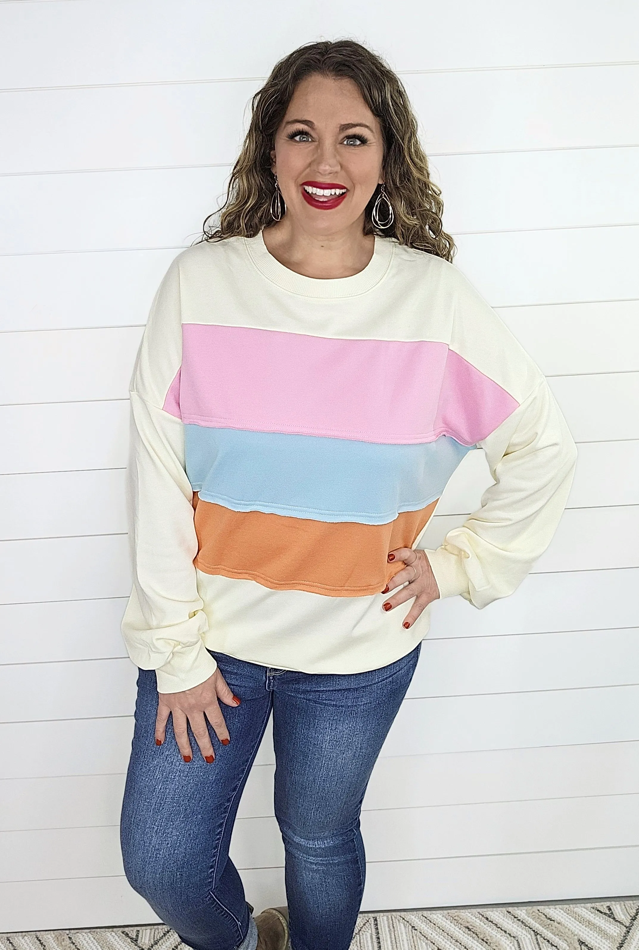 CREAM COLORBLOCK PULLOVER