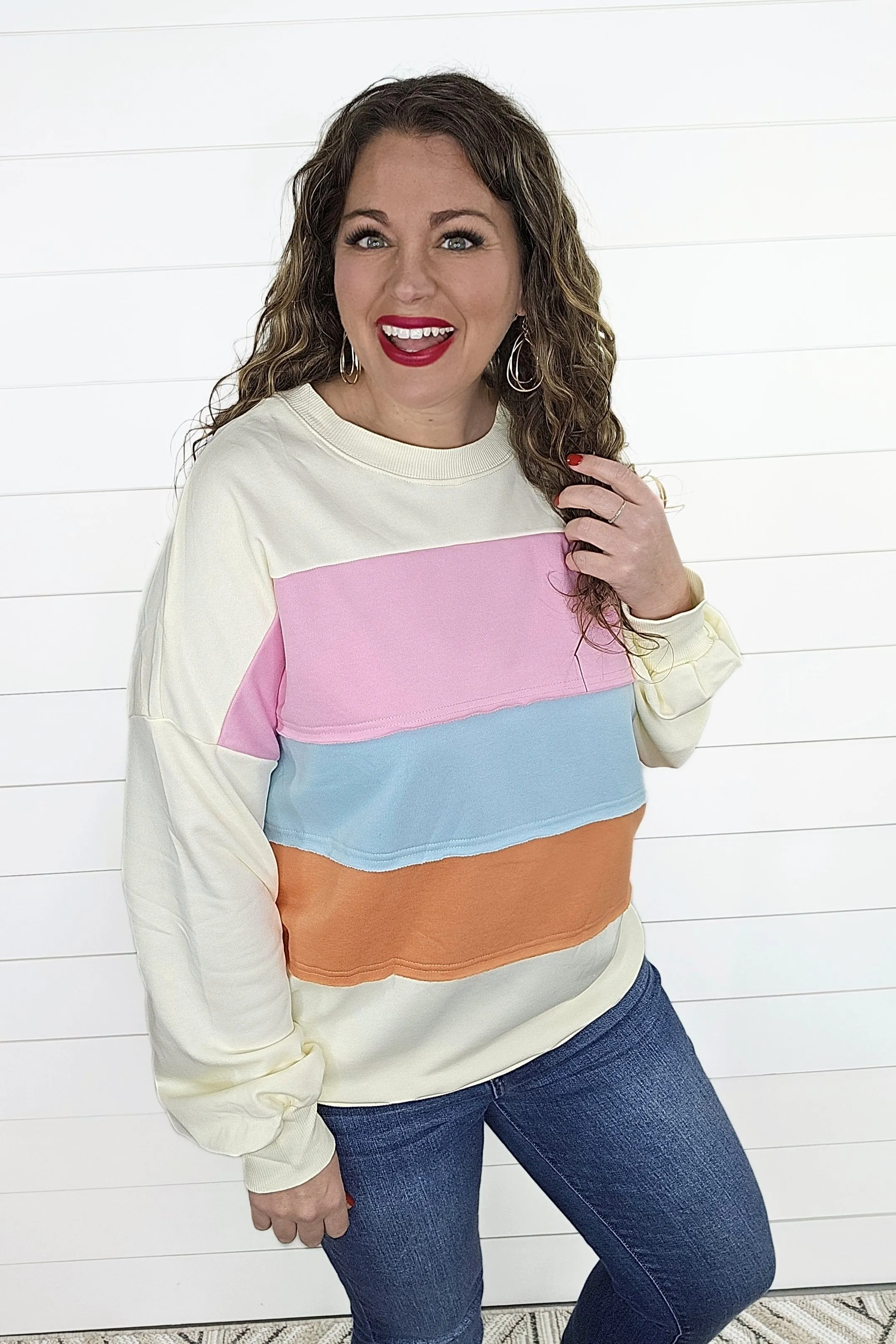 CREAM COLORBLOCK PULLOVER