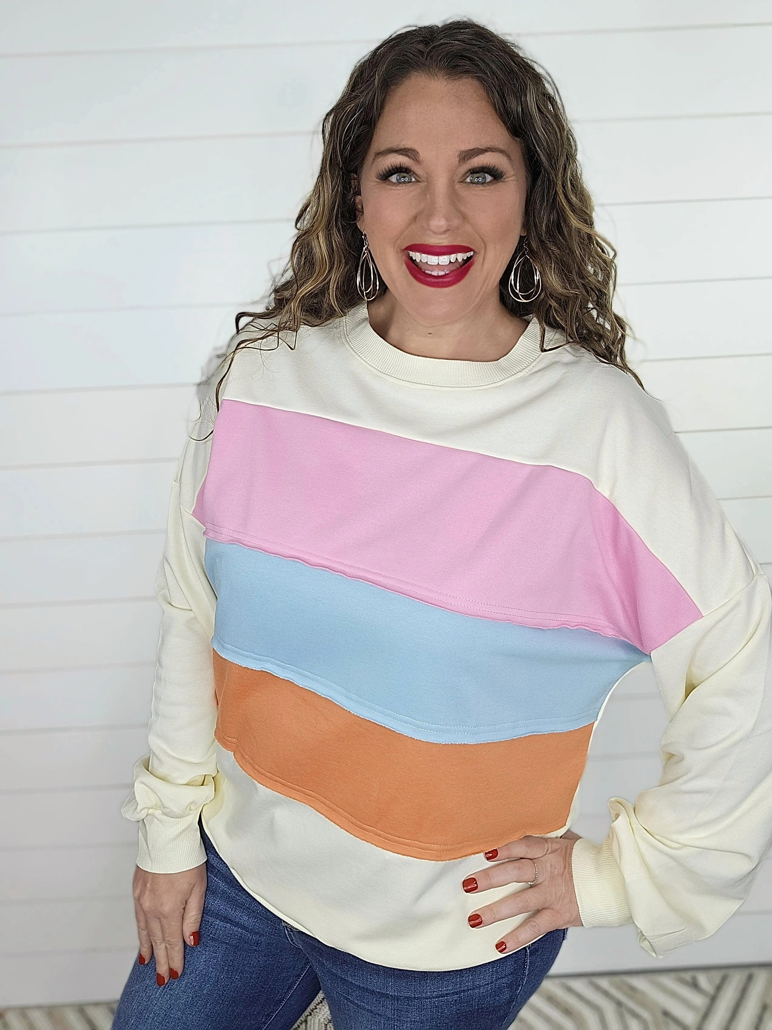 CREAM COLORBLOCK PULLOVER