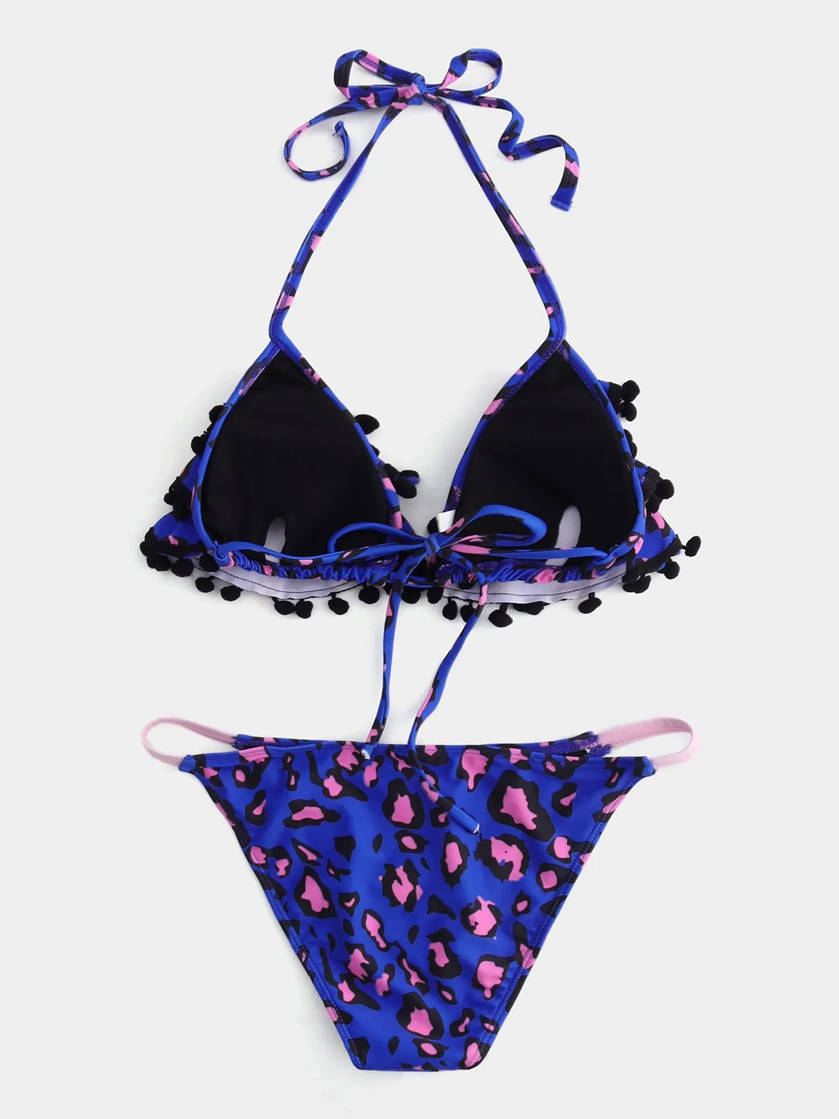 Custom Strapless Deep V Neck Floral Print Wireless Sleeveless Ruffle Hem Bikinis