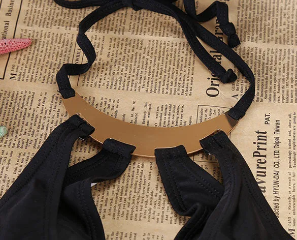 Cut Out Halter Strap Push Up Swimsuit Bikini Set Swimwear