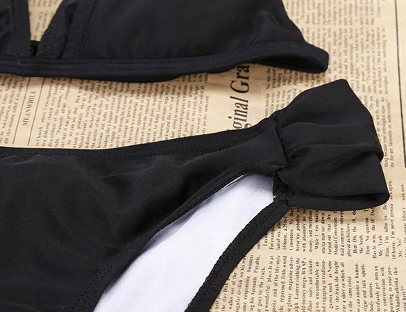 Cut Out Halter Strap Push Up Swimsuit Bikini Set Swimwear