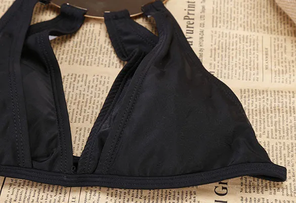 Cut Out Halter Strap Push Up Swimsuit Bikini Set Swimwear