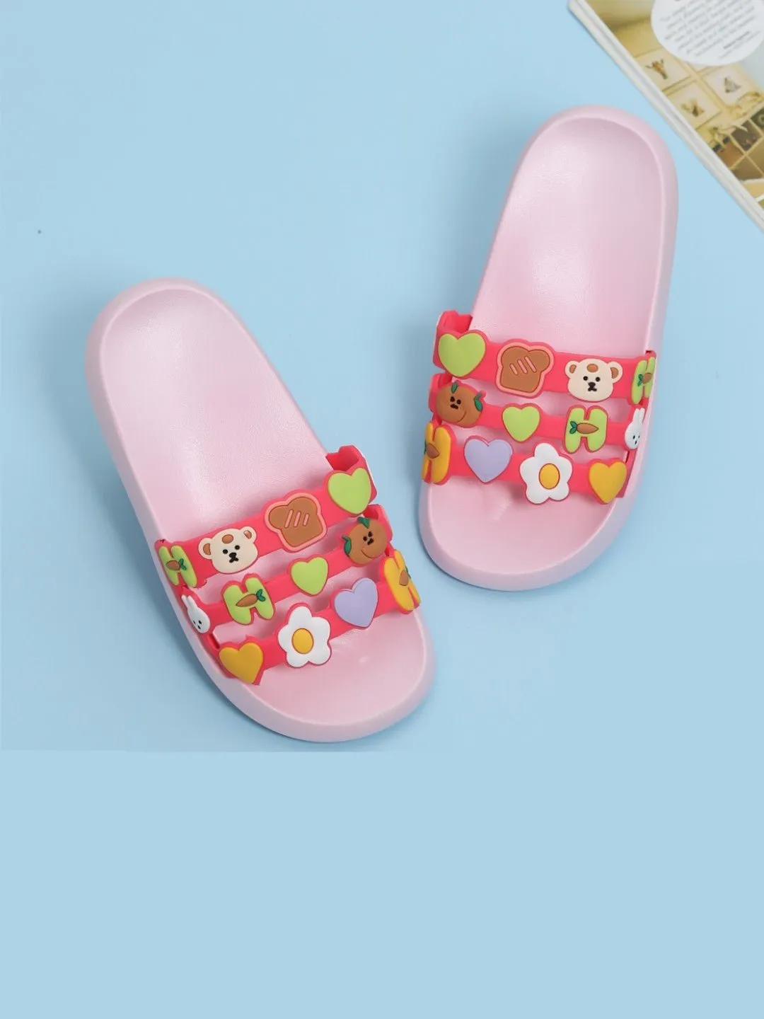 Cute Critter Applique Slides in Pink – Comfort Meets Playful Style