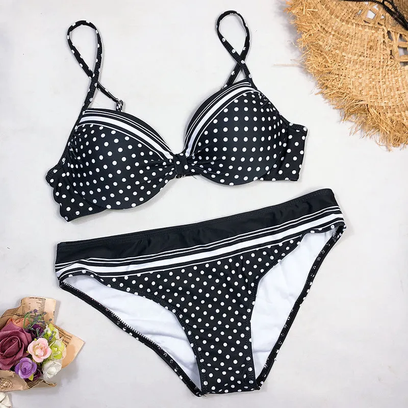 Dot Patchwork Strap  Elegant Bikinis Set