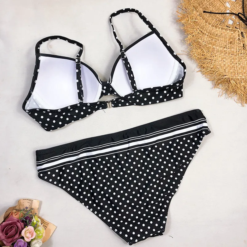 Dot Patchwork Strap  Elegant Bikinis Set