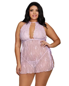 Dreamgirl Plus Size Lace Toga Chemise and Matching G-String Set