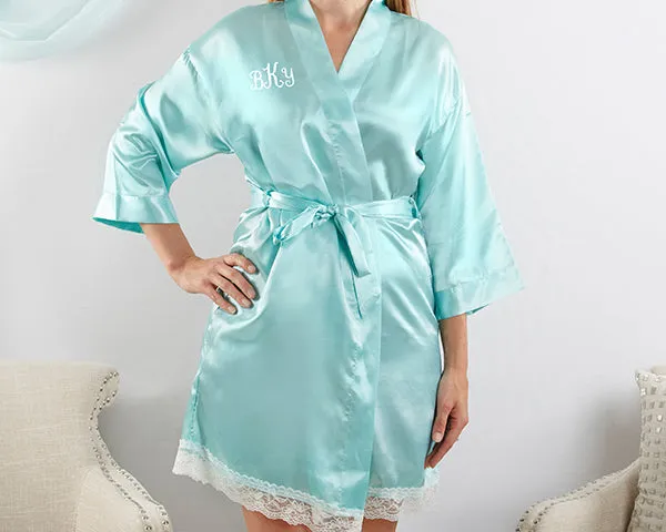 Elegant Lace Kimono Robe - Aqua