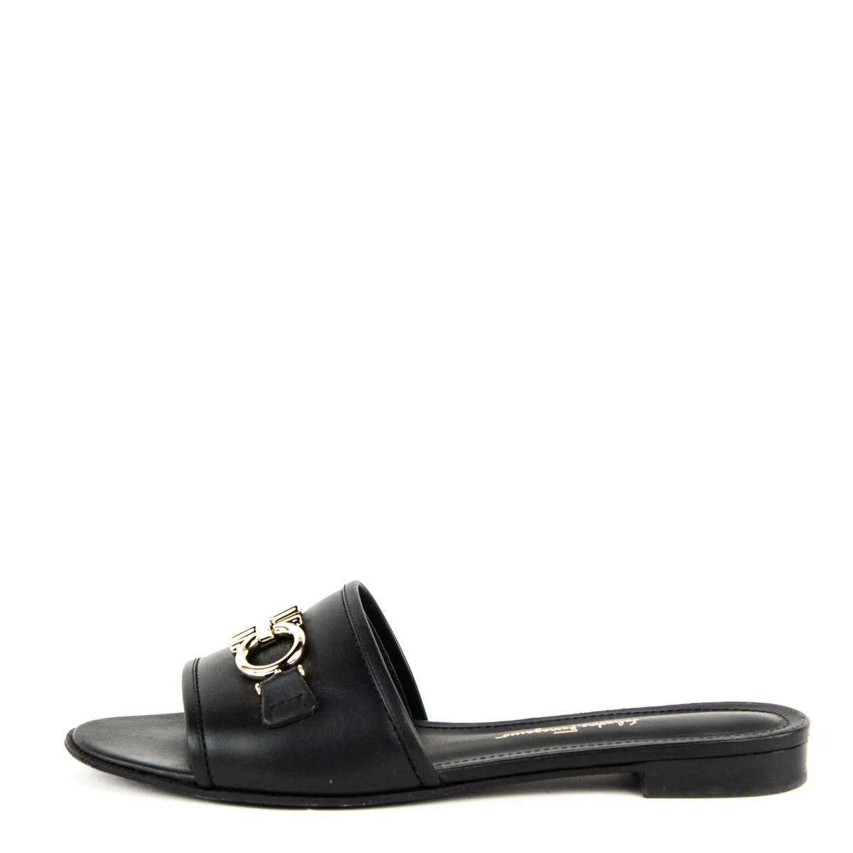 Ferragamo Black Leather Gancini Slides Size US 8.5