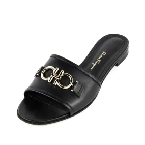 Ferragamo Black Leather Gancini Slides Size US 8.5