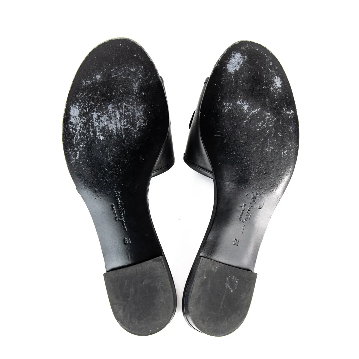 Ferragamo Black Leather Gancini Slides Size US 8.5